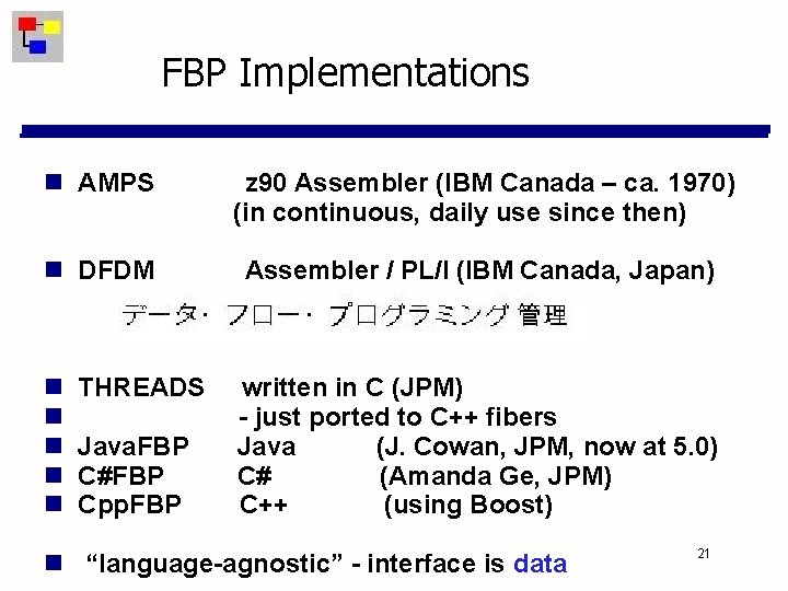 FBP Implementations AMPS z 90 Assembler (IBM Canada – ca. 1970) (in continuous, daily