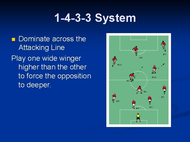 1 -4 -3 -3 System Dominate across the Attacking Line Play one wide winger