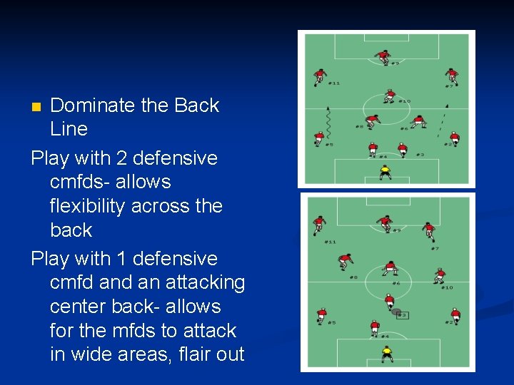 Dominate the Back Line Play with 2 defensive cmfds- allows flexibility across the back