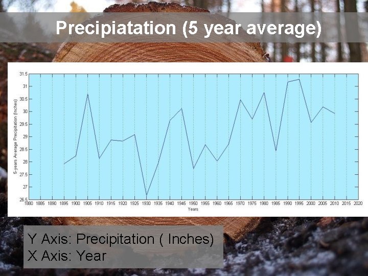 Precipiatation (5 year average) Y Axis: Precipitation ( Inches) X Axis: Year 