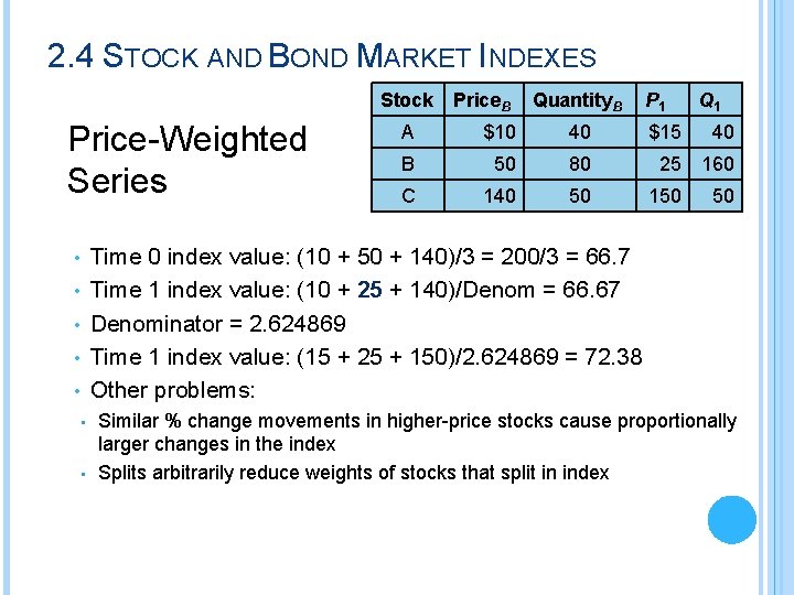 2. 4 STOCK AND BOND MARKET INDEXES Stock Price. B Price-Weighted Series Quantity. B
