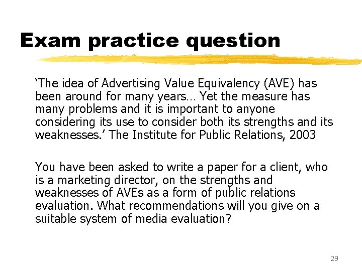 Exam practice question ‘The idea of Advertising Value Equivalency (AVE) has been around for
