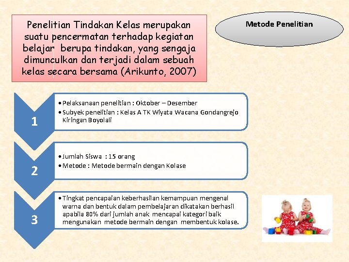 Penelitian Tindakan Kelas merupakan suatu pencermatan terhadap kegiatan belajar berupa tindakan, yang sengaja dimunculkan