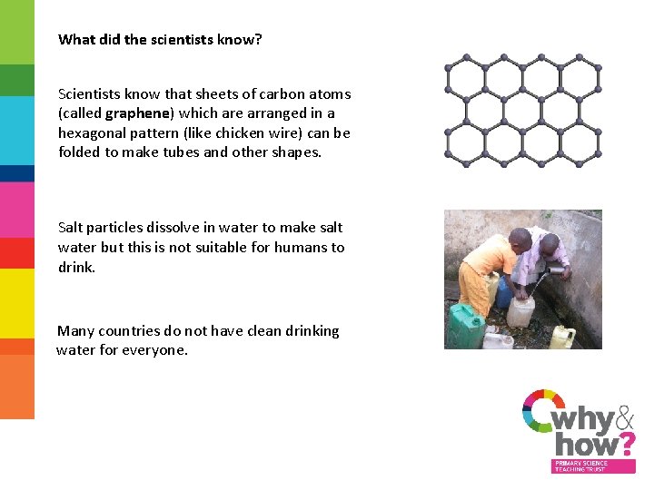 What did the scientists know? Scientists know that sheets of carbon atoms (called graphene)