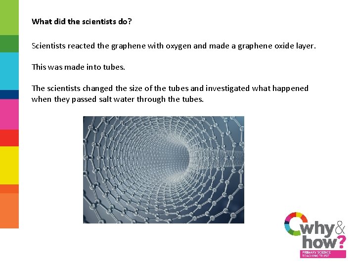 What did the scientists do? Scientists reacted the graphene with oxygen and made a