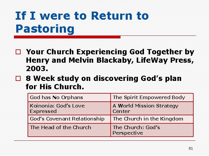 If I were to Return to Pastoring o Your Church Experiencing God Together by