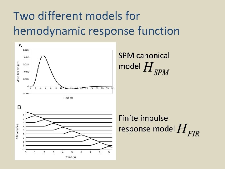 Two different models for hemodynamic response function SPM canonical model Finite impulse response model