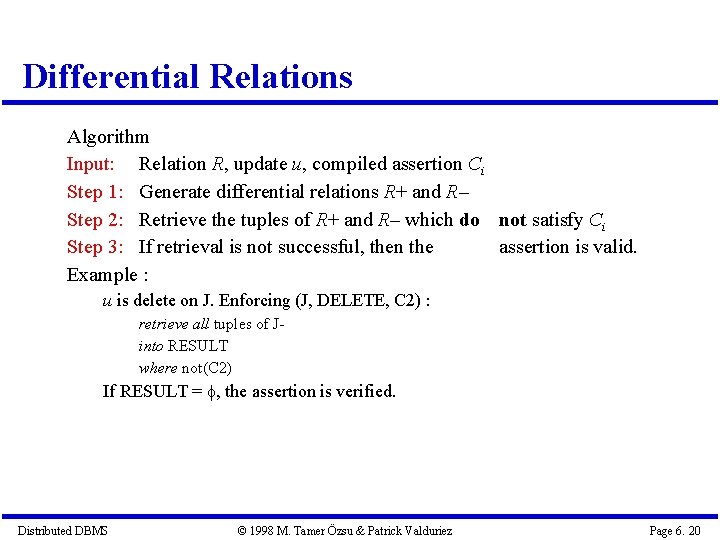 Differential Relations Algorithm Input: Relation R, update u, compiled assertion Ci Step 1: Generate