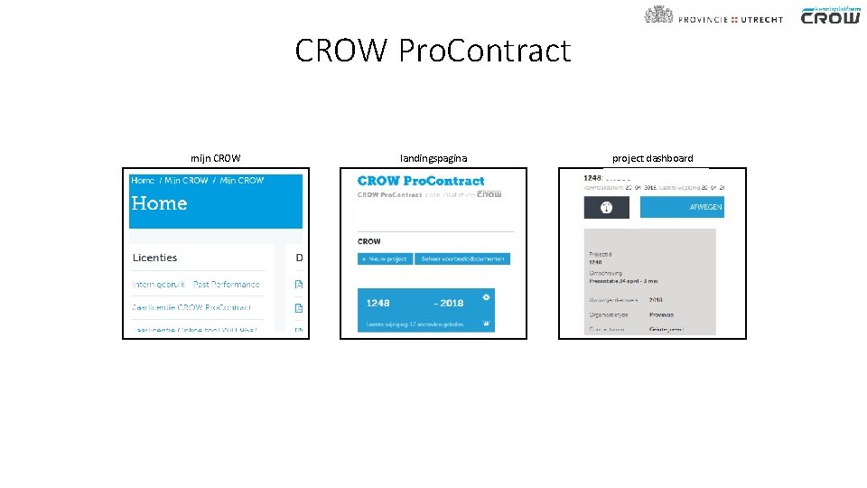 CROW Pro. Contract mijn CROW landingspagina project dashboard 