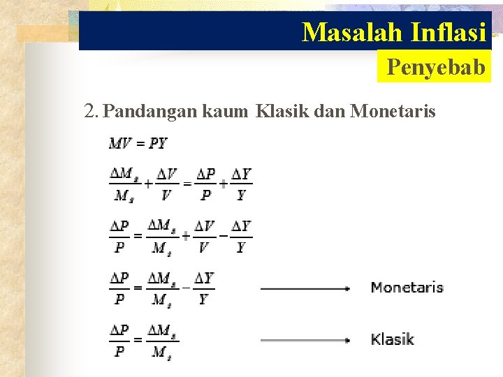 Masalah Inflasi Penyebab 2. Pandangan kaum Klasik dan Monetaris 