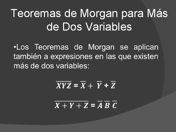 Teoremas de Morgan para Más de Dos Variables 
