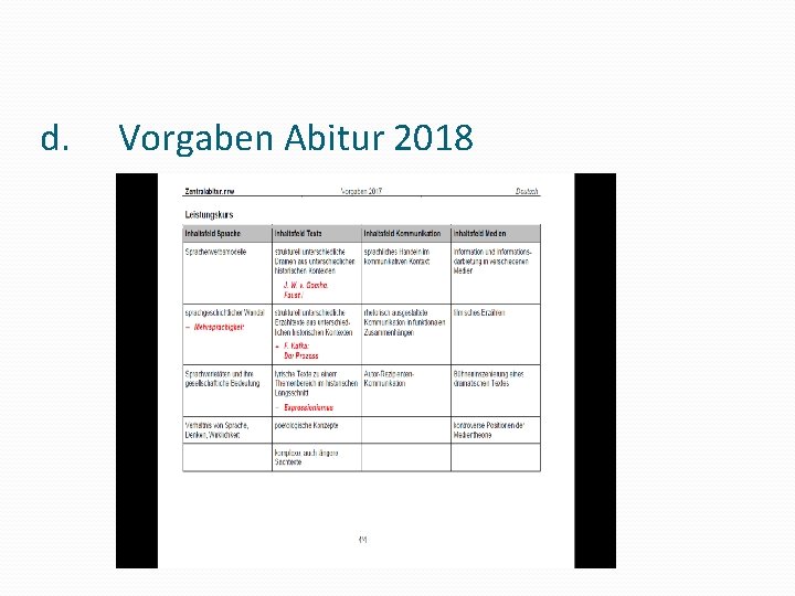 d. Vorgaben Abitur 2018 