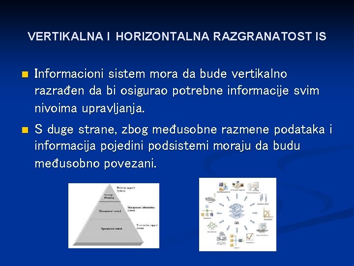 VERTIKALNA I HORIZONTALNA RAZGRANATOST IS n n Informacioni sistem mora da bude vertikalno razrađen