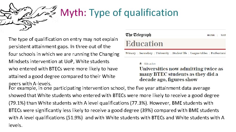 Myth: Type of qualification The type of qualification on entry may not explain persistent
