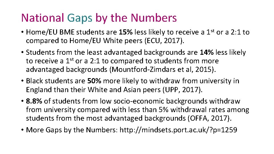 National Gaps by the Numbers • Home/EU BME students are 15% less likely to