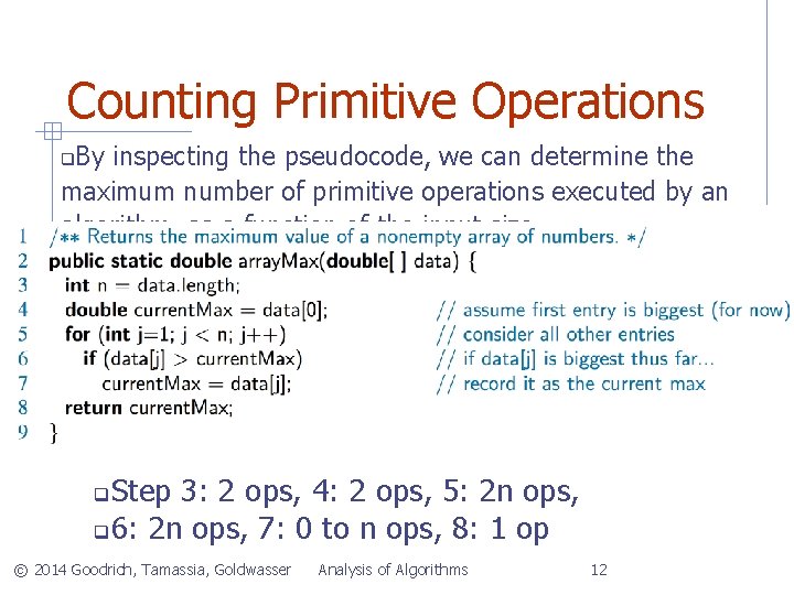 Counting Primitive Operations By inspecting the pseudocode, we can determine the maximum number of