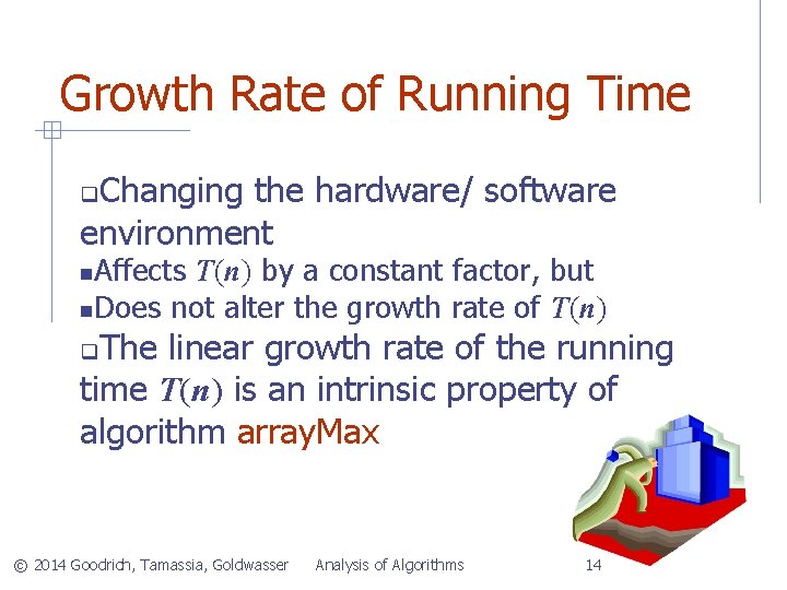 Growth Rate of Running Time Changing the hardware/ software environment Affects T(n) by a