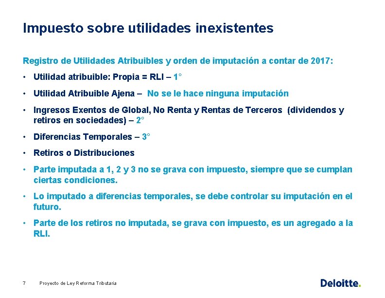 Impuesto sobre utilidades inexistentes Registro de Utilidades Atribuibles y orden de imputación a contar