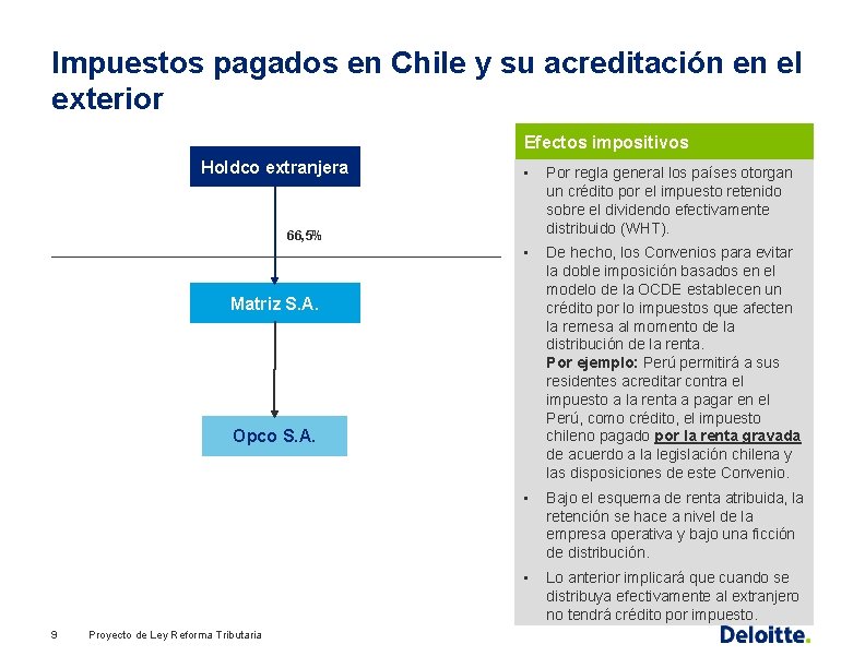 Impuestos pagados en Chile y su acreditación en el exterior Efectos impositivos Holdco extranjera