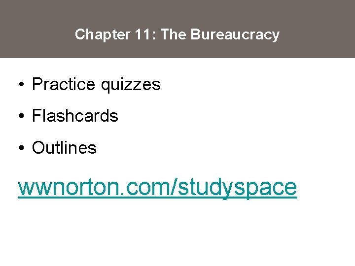 Chapter 11: The Bureaucracy • Practice quizzes • Flashcards • Outlines wwnorton. com/studyspace 