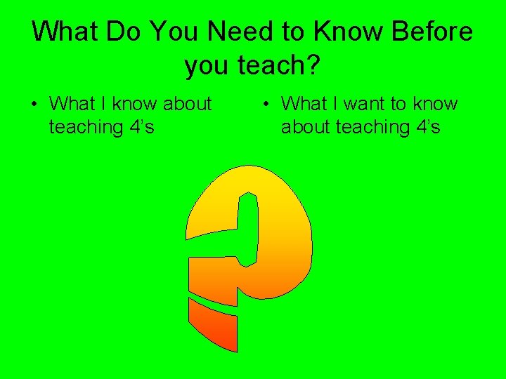 What Do You Need to Know Before you teach? • What I know about