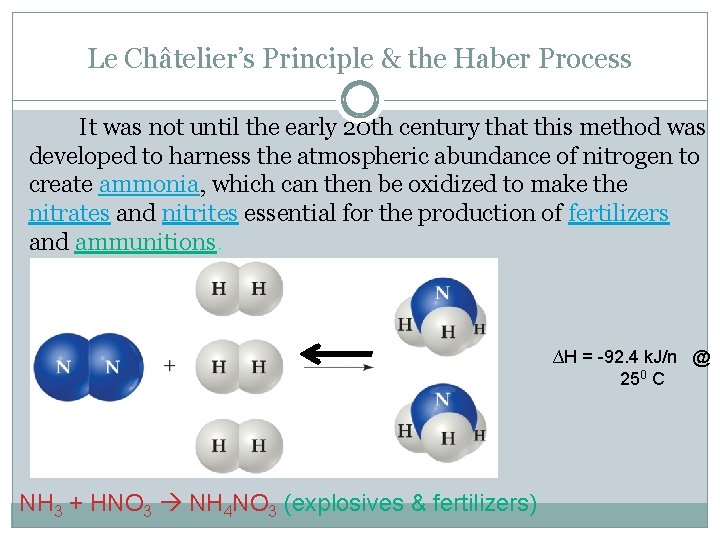 Le Châtelier’s Principle & the Haber Process It was not until the early 20