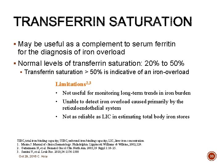 § May be useful as a complement to serum ferritin for the diagnosis of