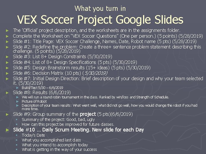 What you turn in VEX Soccer Project Google Slides ► ► ► ► ►