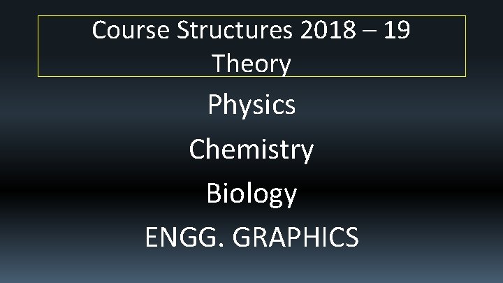 Course Structures 2018 – 19 Theory Physics Chemistry Biology ENGG. GRAPHICS 