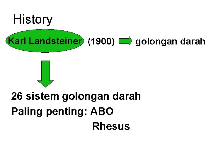 History Karl Landsteiner (1900) golongan darah 26 sistem golongan darah Paling penting: ABO Rhesus