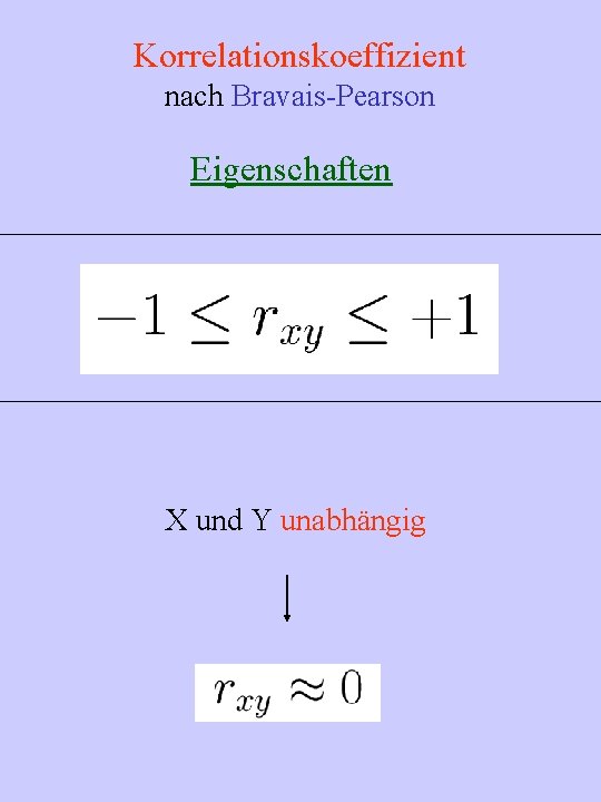 Korrelationskoeffizient nach Bravais-Pearson Eigenschaften X und Y unabhängig 