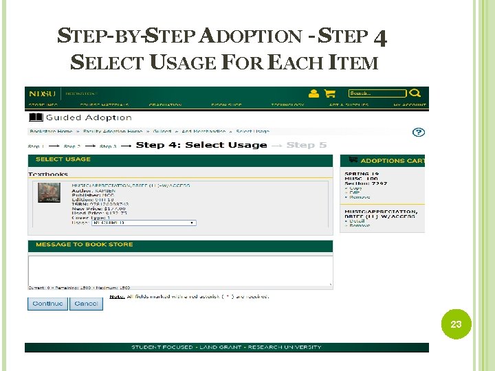 STEP-BY-STEP ADOPTION - STEP 4 SELECT USAGE FOR EACH ITEM 23 