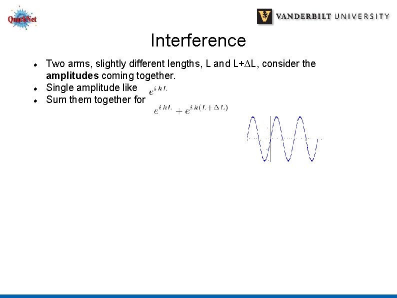 Interference Two arms, slightly different lengths, L and L+∆L, consider the amplitudes coming together.