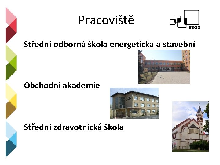 Pracoviště Střední odborná škola energetická a stavební Obchodní akademie Střední zdravotnická škola 