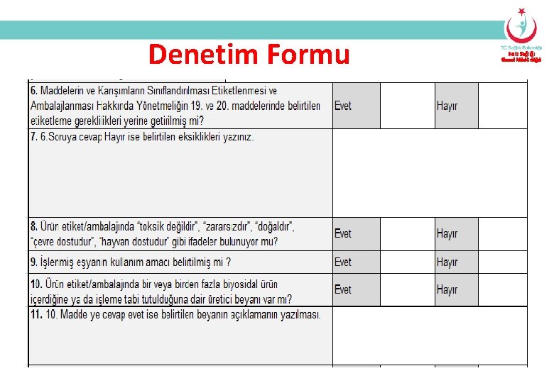 Denetim Formu Halk Sağlığı Genel Müdürlüğü 