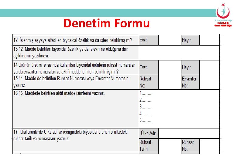 Denetim Formu Halk Sağlığı Genel Müdürlüğü 