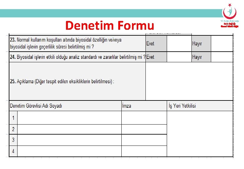 Denetim Formu Halk Sağlığı Genel Müdürlüğü 