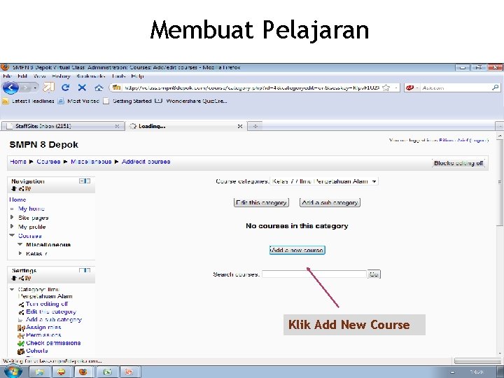 Membuat Pelajaran Klik Add New Course 