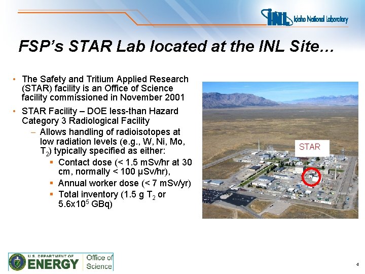 FSP’s STAR Lab located at the INL Site… • The Safety and Tritium Applied