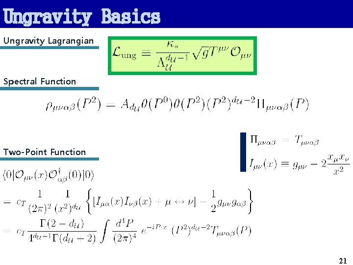 Ungravity Basics Ungravity Lagrangian Spectral Function Two-Point Function 21 