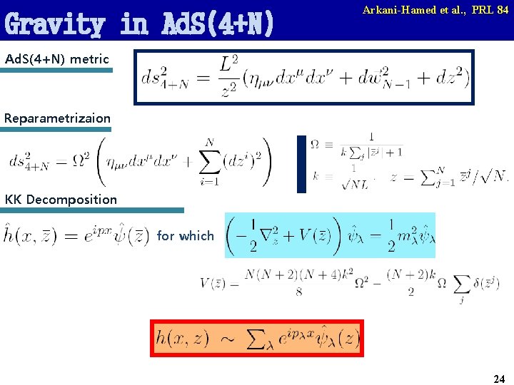 Gravity in Ad. S(4+N) Arkani-Hamed et al. , PRL 84 Ad. S(4+N) metric Reparametrizaion