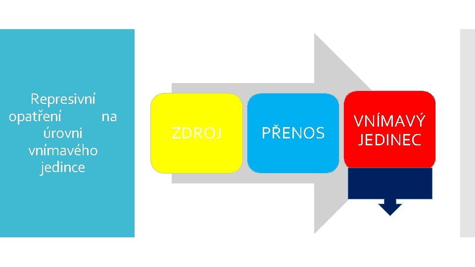 Represivní opatření na úrovni vnímavého jedince ZDROJ PŘENOS VNÍMAVÝ JEDINEC 