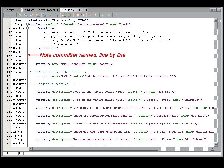Note committer names, line by line 
