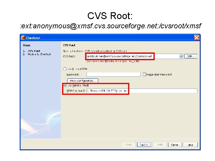 CVS Root: : ext: anonymous@xmsf. cvs. sourceforge. net: /cvsroot/xmsf 