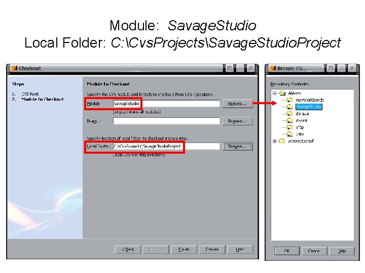 Module: Savage. Studio Local Folder: C: Cvs. ProjectsSavage. Studio. Project 