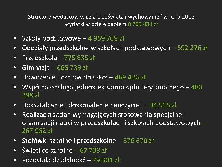 Struktura wydatków w dziale „oświata i wychowanie” w roku 2019 wydatki w dziale ogółem