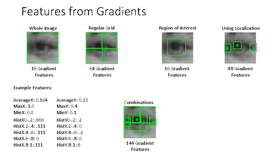 Features from Gradients Whole Image Regular Grid Region of Interest Using Localization 16 Gradient