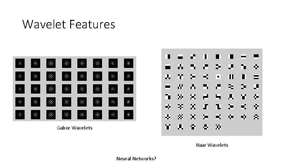 Wavelet Features Gabor Wavelets Haar Wavelets Neural Networks? 