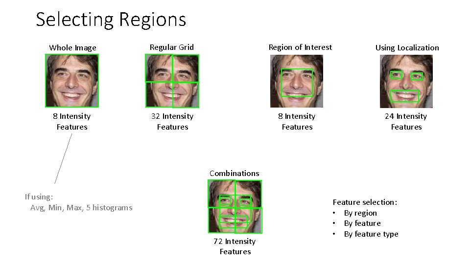 Selecting Regions Whole Image Regular Grid 8 Intensity Features 32 Intensity Features Region of