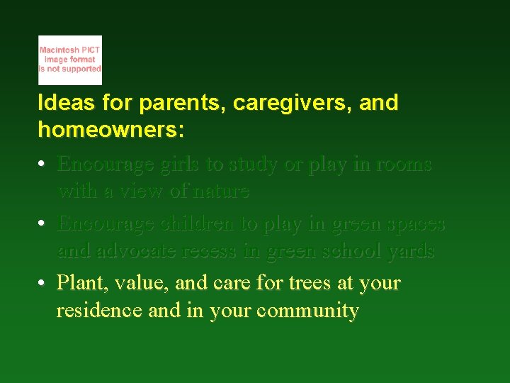 Ideas for parents, caregivers, and homeowners: • Encourage girls to study or play in